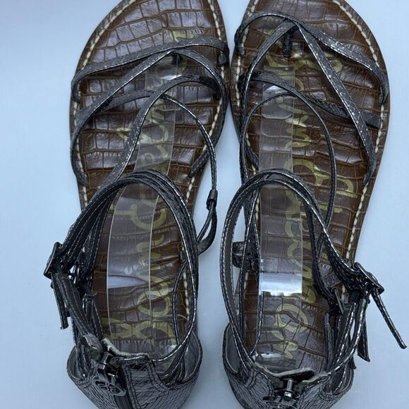 Sam Edelman Gable Pewter Gladiator Sandal Womens Back Zip‎ Sz 11 metallic w/box - Picture 7 of 9